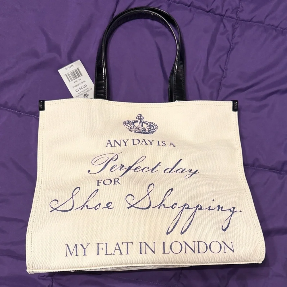 My Flat in London Cream and Black Tote with Pink Accents - Picture 3 of 9